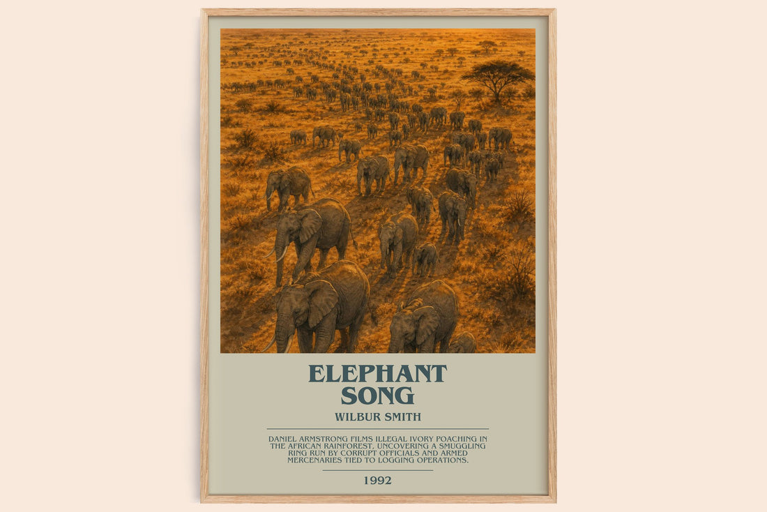 Elephant Song bookish book poster by Wilbur Smith – framed literary art print