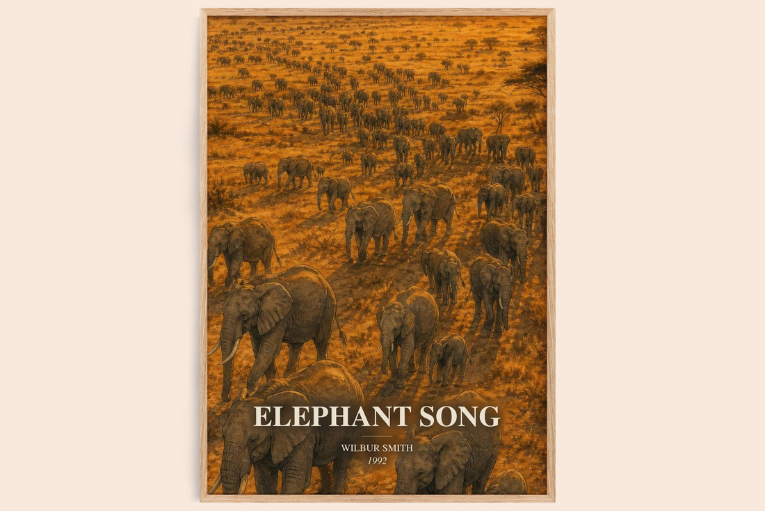 Elephant Song watercolour book poster by Wilbur Smith – framed literary art print