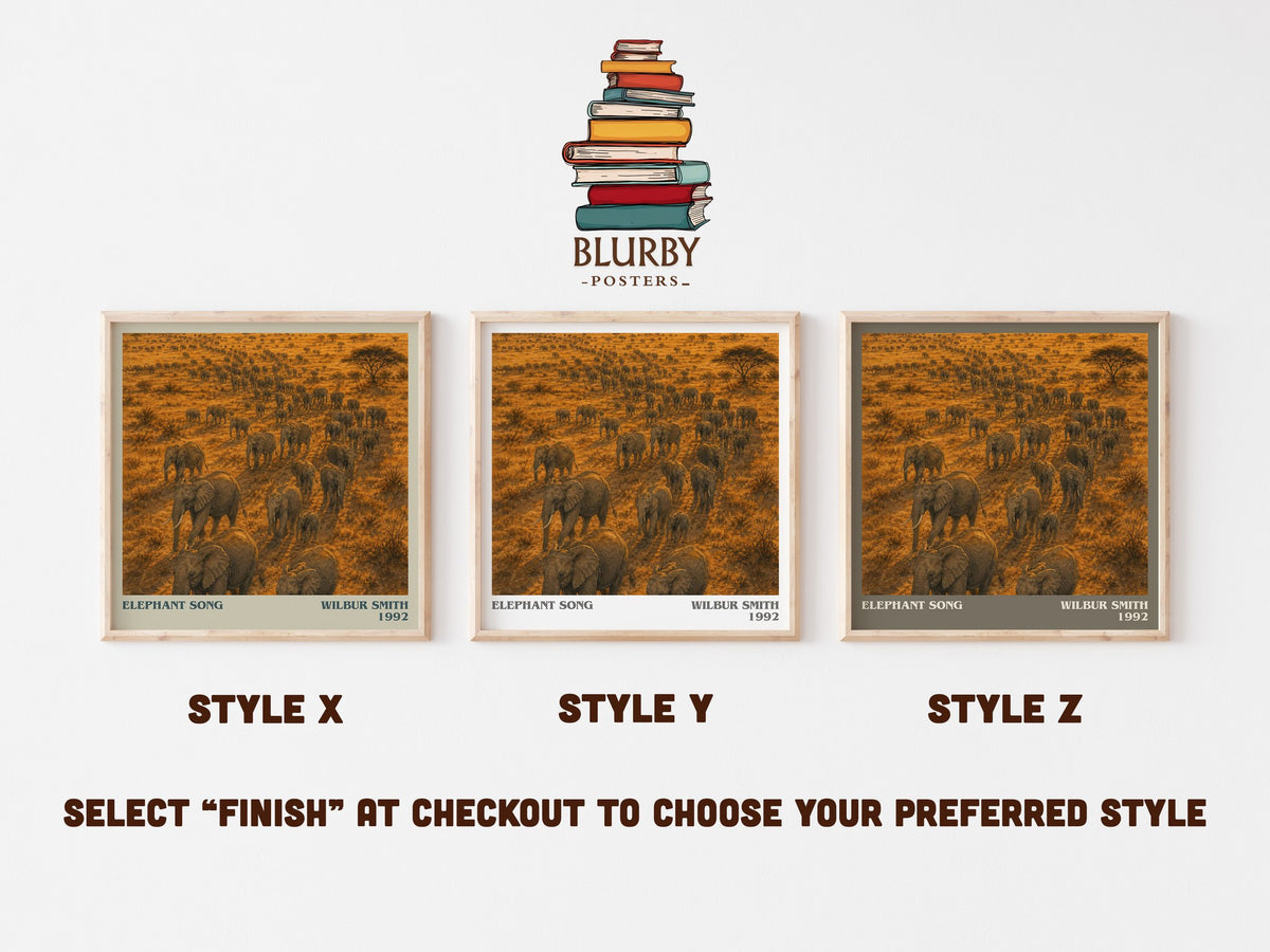Elephant Song literary print in frame leaning in hallway – adventure wall art (mockup)