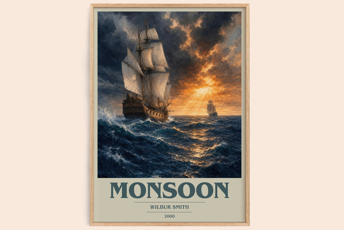 Monsoon book cover book poster by Wilbur Smith – framed literary art print