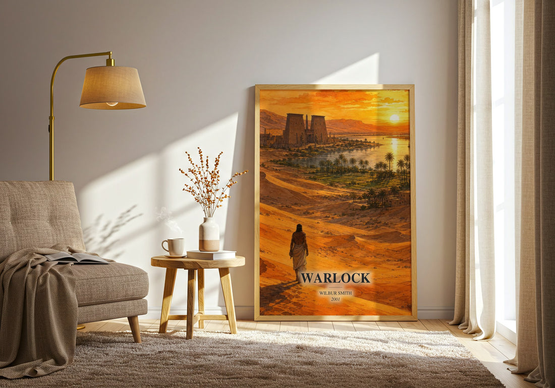 Warlock watercolour print in frame leaning in hallway – historical fiction wall art (mockup)