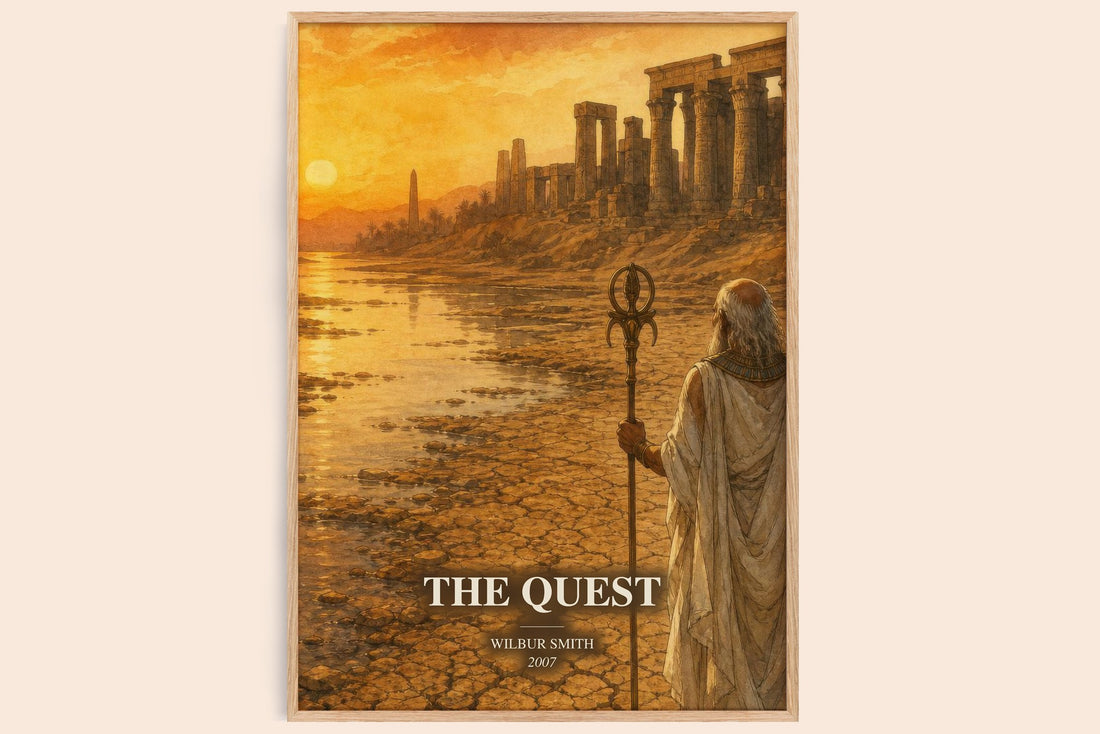 The Quest watercolour book poster by Wilbur Smith – framed literary art print