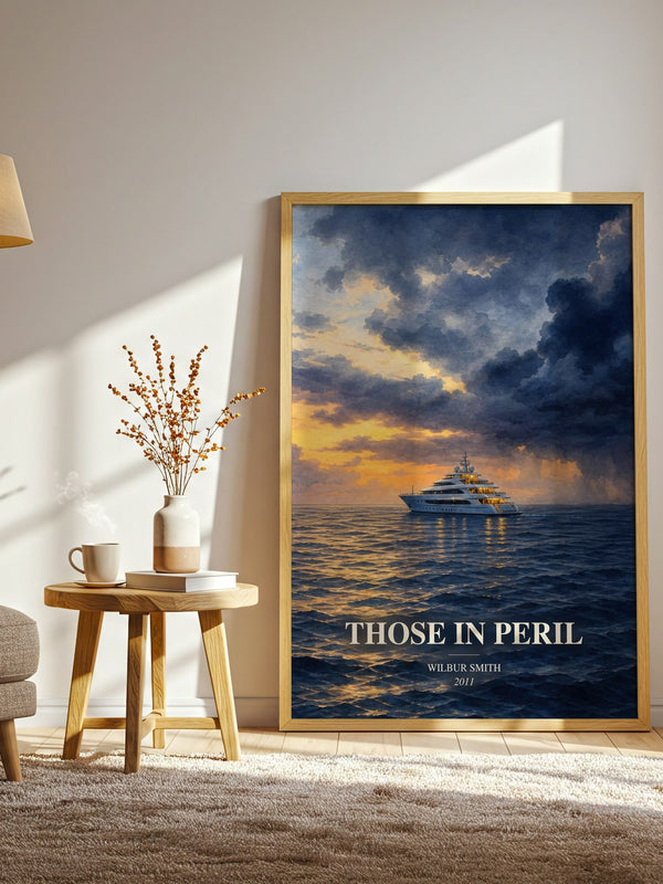 Those in Peril watercolour print in frame leaning in hallway – thriller wall art