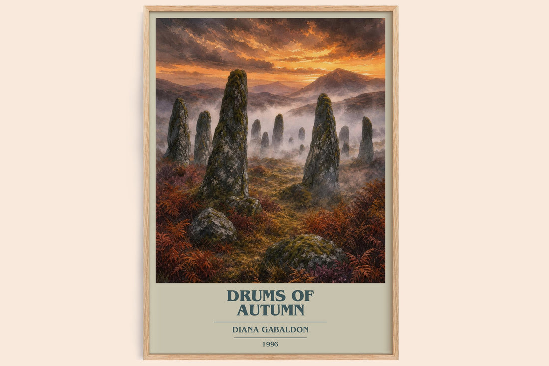 Drums of Autumn book cover book poster by Diana Gabaldon – framed literary art print