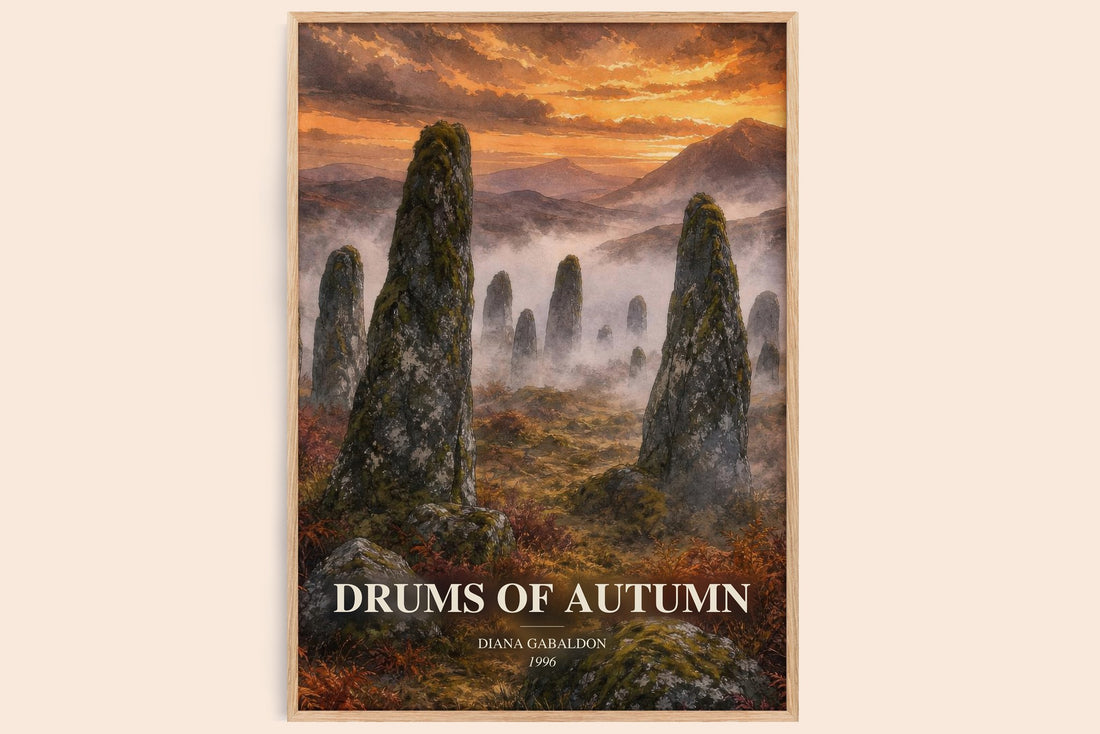 Drums of Autumn watercolour book poster by Diana Gabaldon – framed literary art print