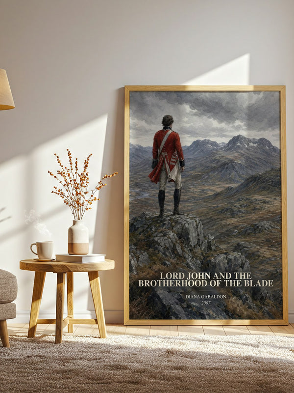 Lord John and the Brotherhood of the Blade watercolour print in frame leaning in hallway – historical fiction wall art