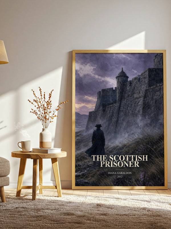 The Scottish Prisoner watercolour print in frame leaning in hallway – historical fiction wall art