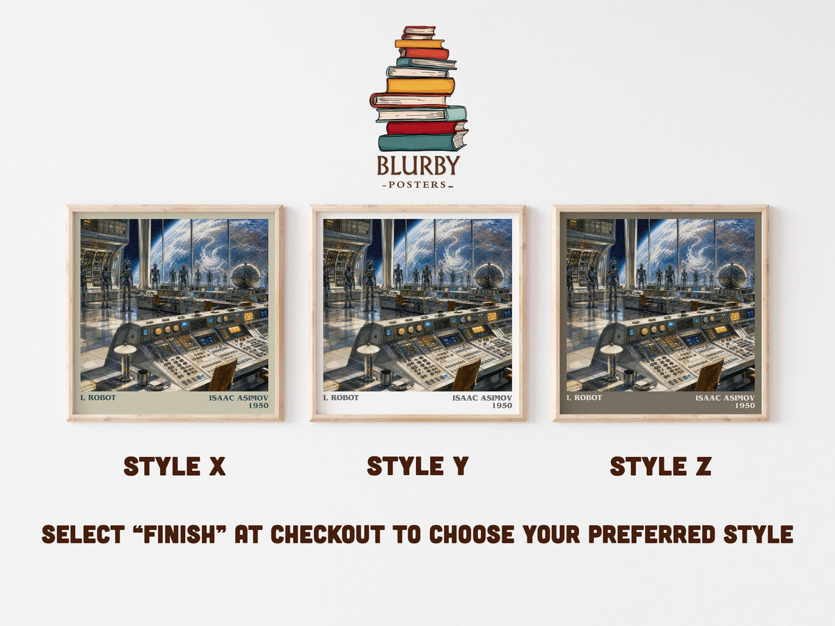 I, Robot literary print in frame leaning in hallway – sci fi wall art (mockup)