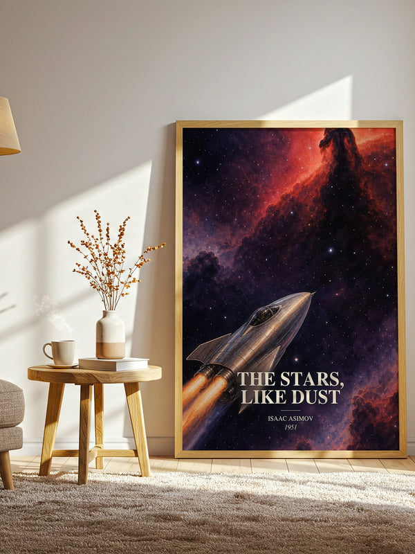 The Stars, Like Dust watercolour print in frame leaning in hallway – sci fi wall art