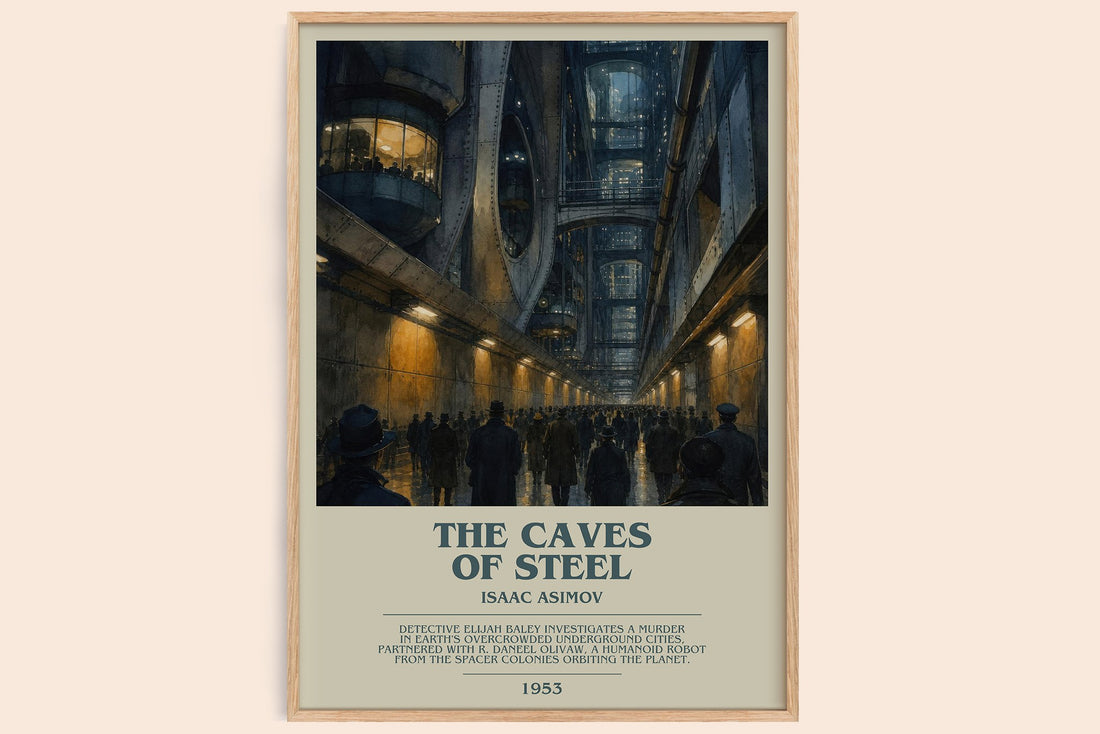 The Caves of Steel bookish book poster by Isaac Asimov – framed literary art print