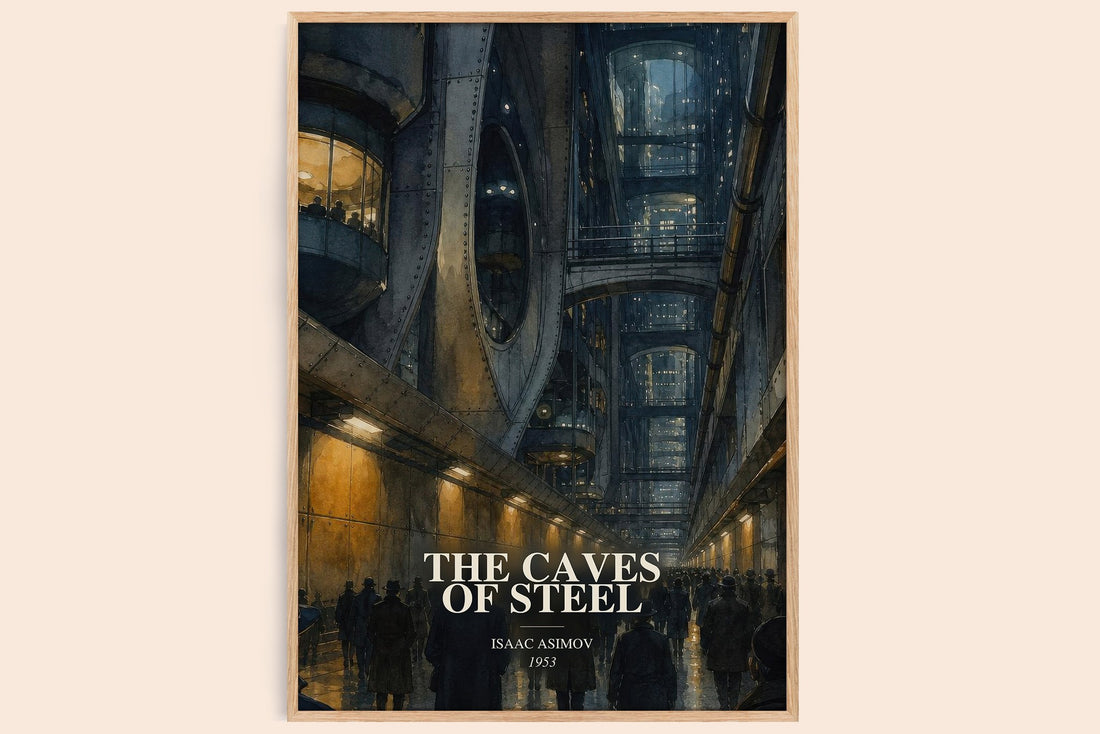 The Caves of Steel watercolour book poster by Isaac Asimov – framed literary art print