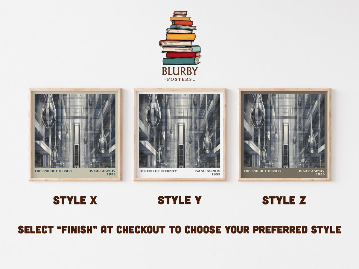The End of Eternity literary print in frame leaning in hallway – sci fi wall art (mockup)