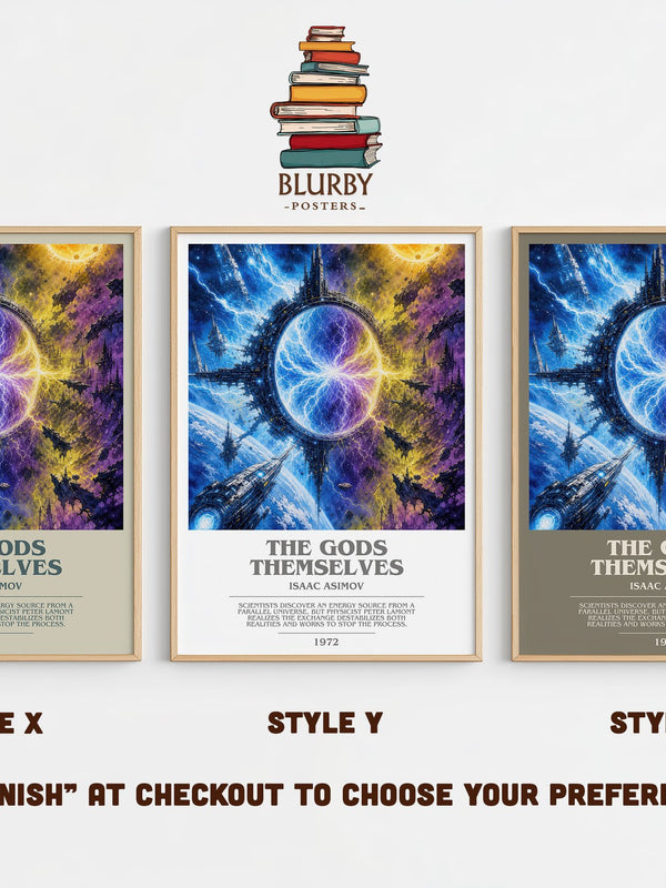 The Gods Themselves bookish print in frame leaning in hallway – sci fi wall art
