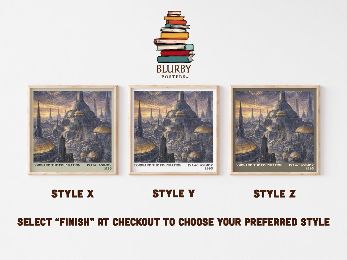 Forward the Foundation literary print in frame leaning in hallway – sci fi wall art (mockup)