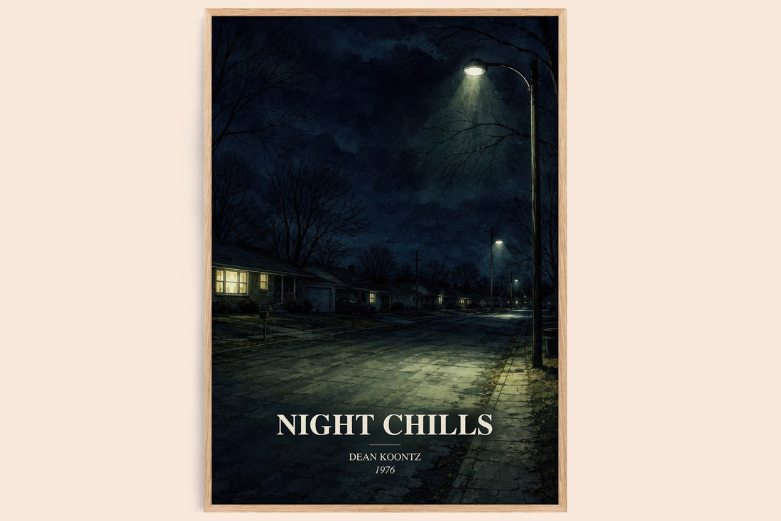 Night Chills watercolour book poster by Dean Koontz – framed literary art print