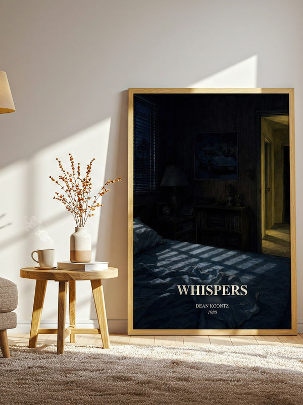 Whispers watercolour print in frame leaning in hallway – horror wall art