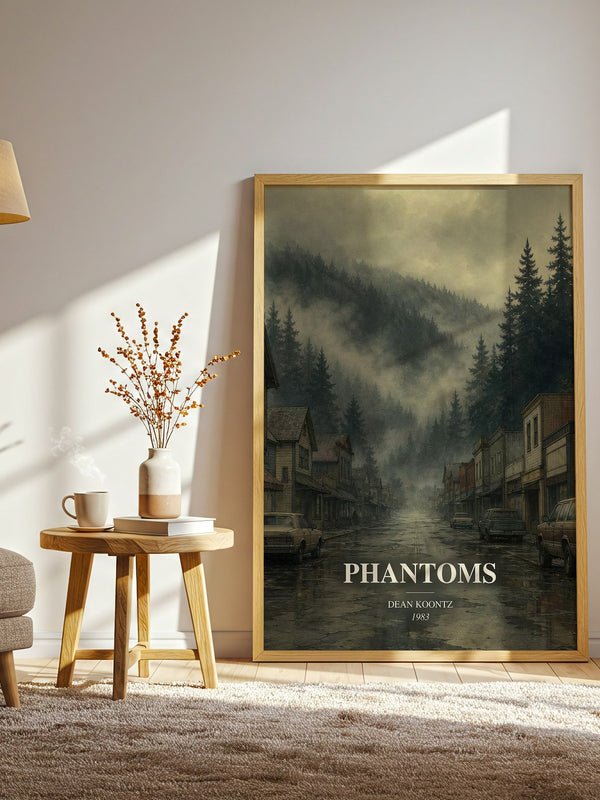 Phantoms watercolour print in frame leaning in hallway – horror wall art