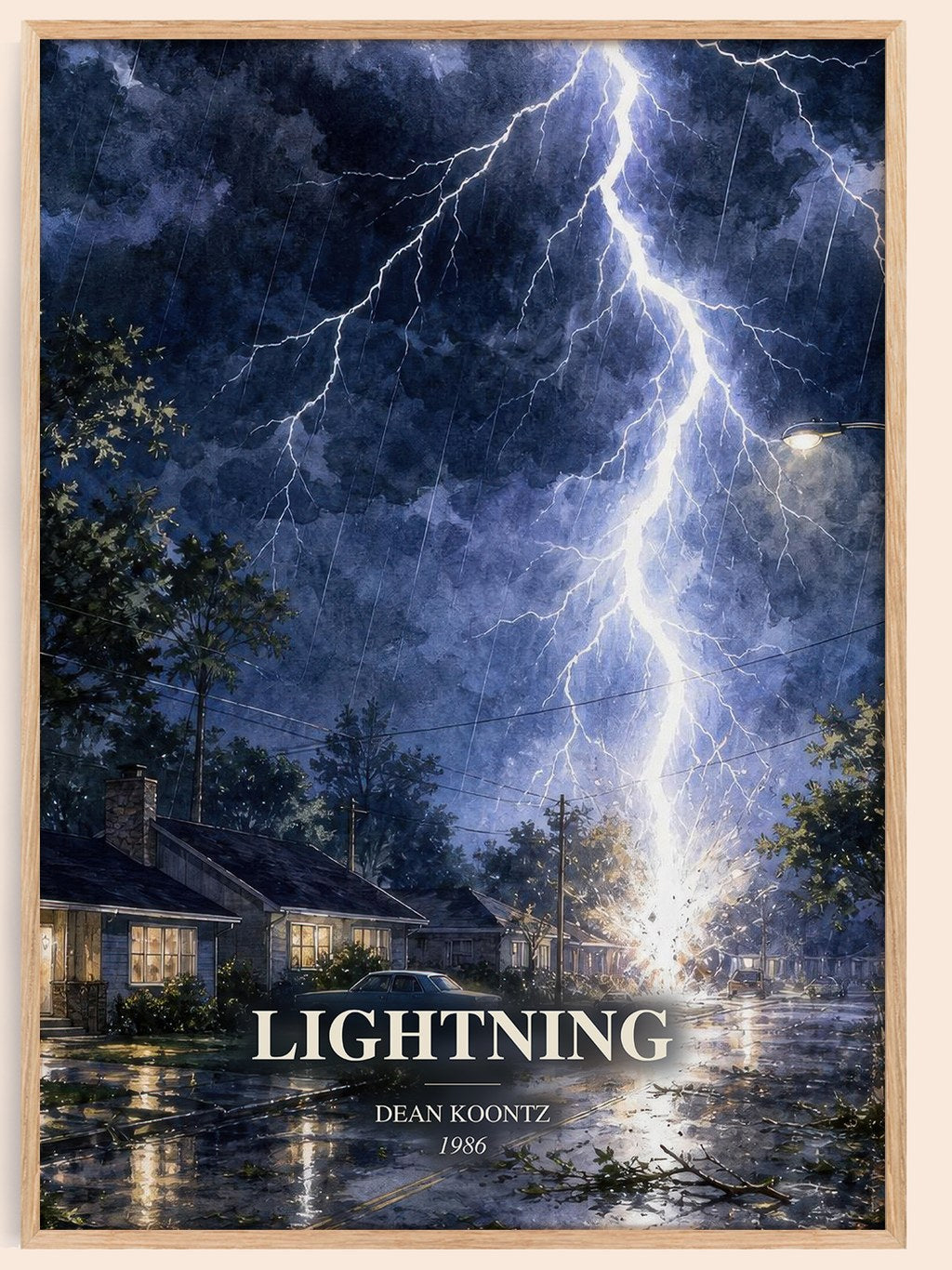 Lightning watercolour book poster by Dean Koontz – framed literary art print
