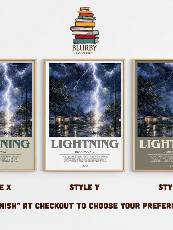 Lightning bookish print in frame leaning in hallway – thriller wall art
