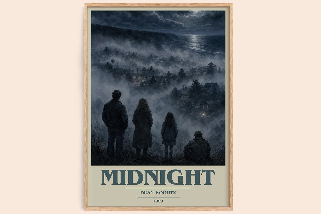 Midnight book cover book poster by Dean Koontz – framed literary art print