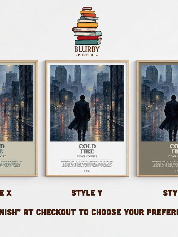 Cold Fire bookish print in frame leaning in hallway – thriller wall art