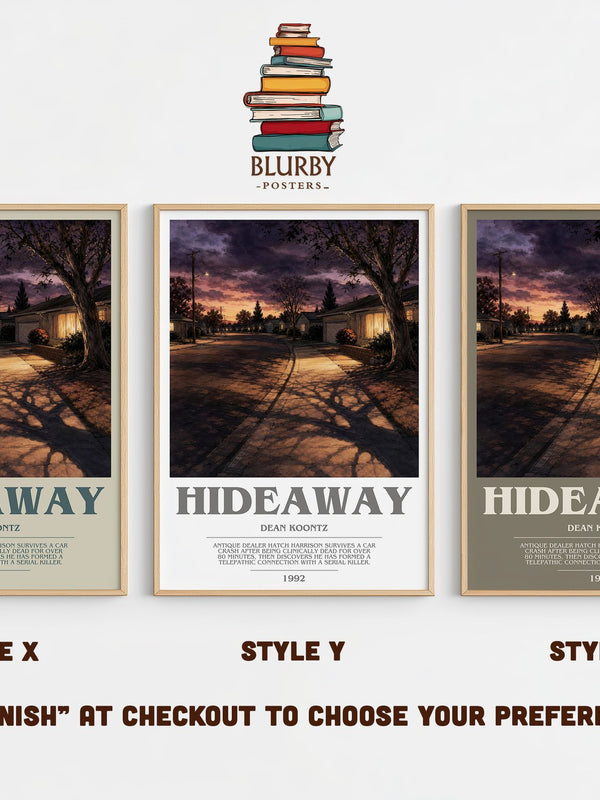 Hideaway bookish print in frame leaning in hallway – thriller wall art