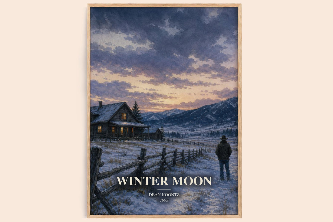 Winter Moon watercolour book poster by Dean Koontz – framed literary art print