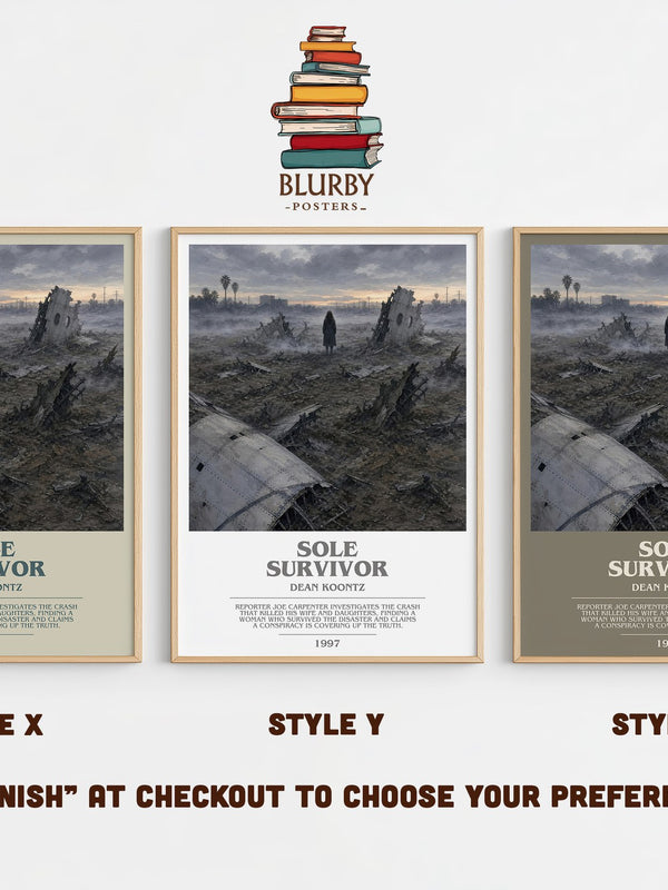 Sole Survivor bookish print in frame leaning in hallway – thriller wall art