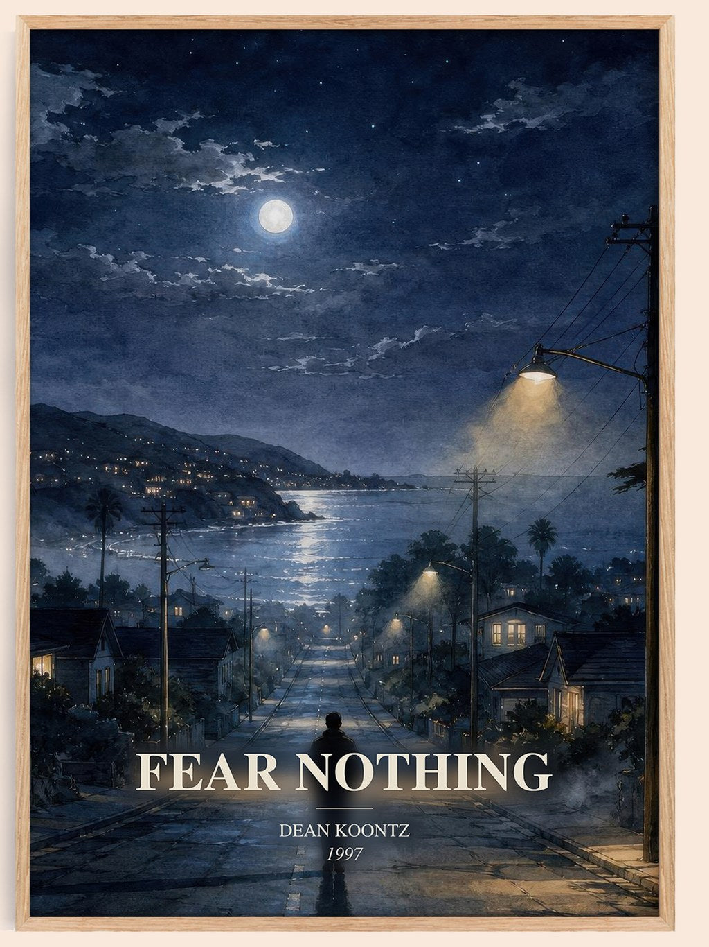 Fear Nothing watercolour book poster by Dean Koontz – framed literary art print