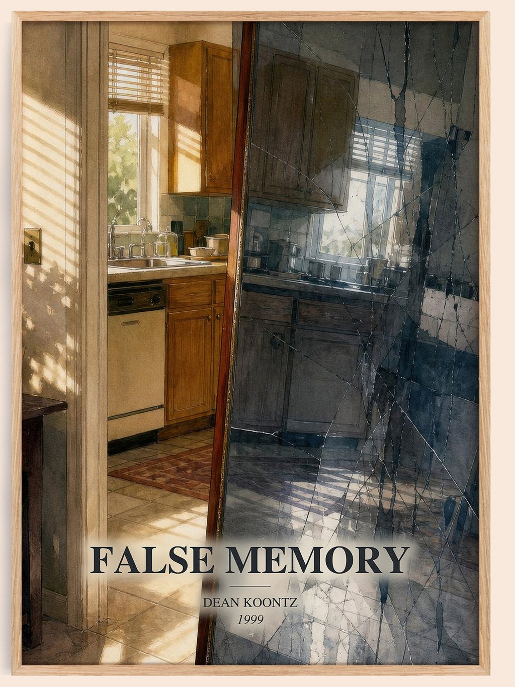 False Memory watercolour book poster by Dean Koontz – framed literary art print