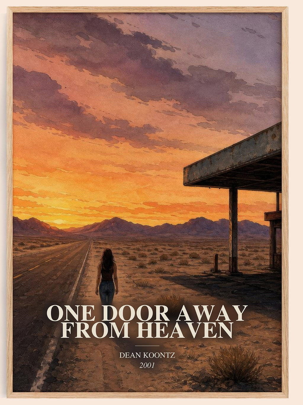 One Door Away from Heaven watercolour book poster by Dean Koontz – framed literary art print