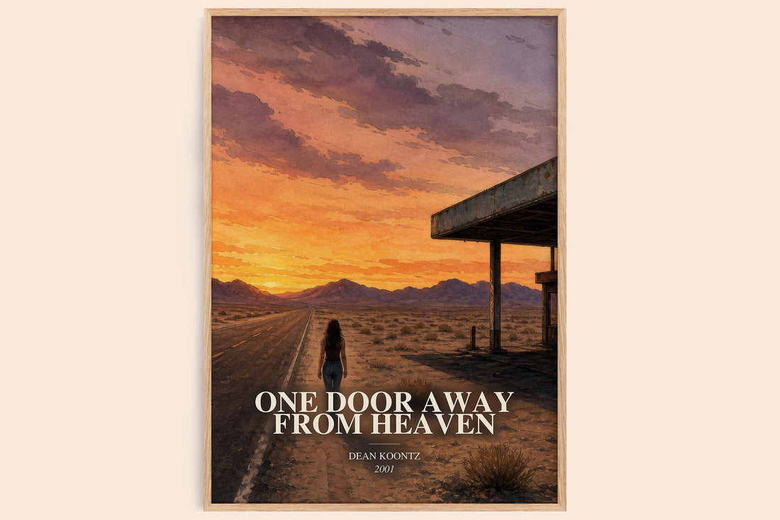 One Door Away from Heaven watercolour book poster by Dean Koontz – framed literary art print