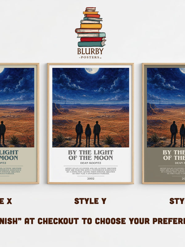 By the Light of the Moon bookish print in frame leaning in hallway – thriller wall art