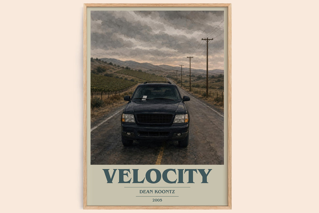 Velocity book cover book poster by Dean Koontz – framed literary art print