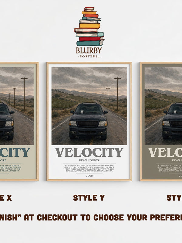 Velocity bookish print in frame leaning in hallway – thriller wall art