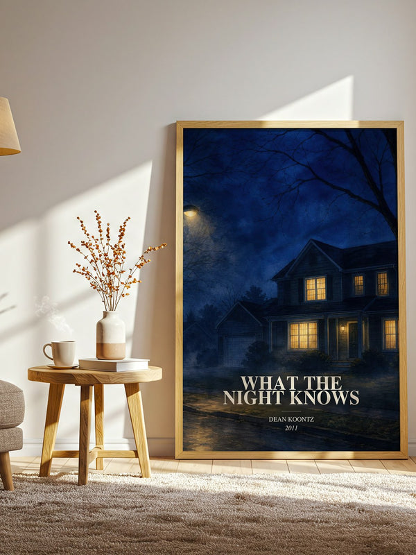 What the Night Knows watercolour print in frame leaning in hallway – horror wall art