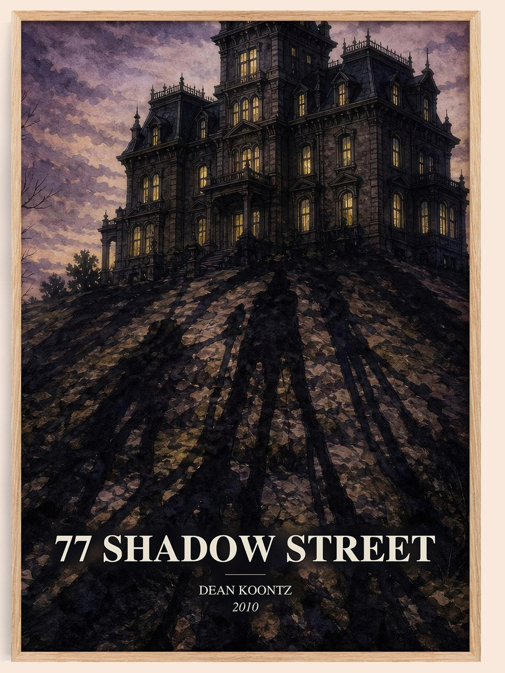 77 Shadow Street watercolour book poster by Dean Koontz – framed literary art print