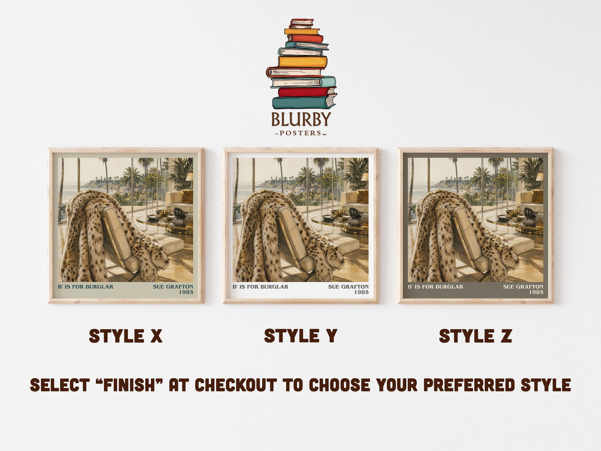 B' Is for Burglar literary print in frame leaning in hallway – mystery wall art (mockup)