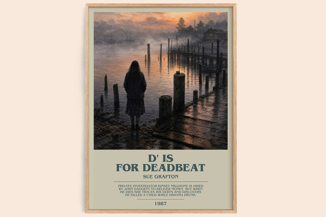 D' Is for Deadbeat bookish book poster by Sue Grafton – framed literary art print