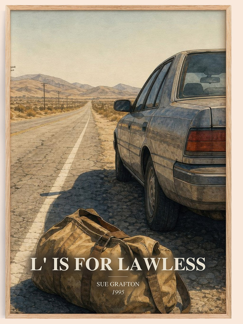 L' Is for Lawless watercolour book poster by Sue Grafton – framed literary art print