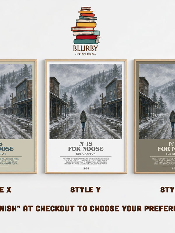 N' Is for Noose bookish print in frame leaning in hallway – mystery wall art