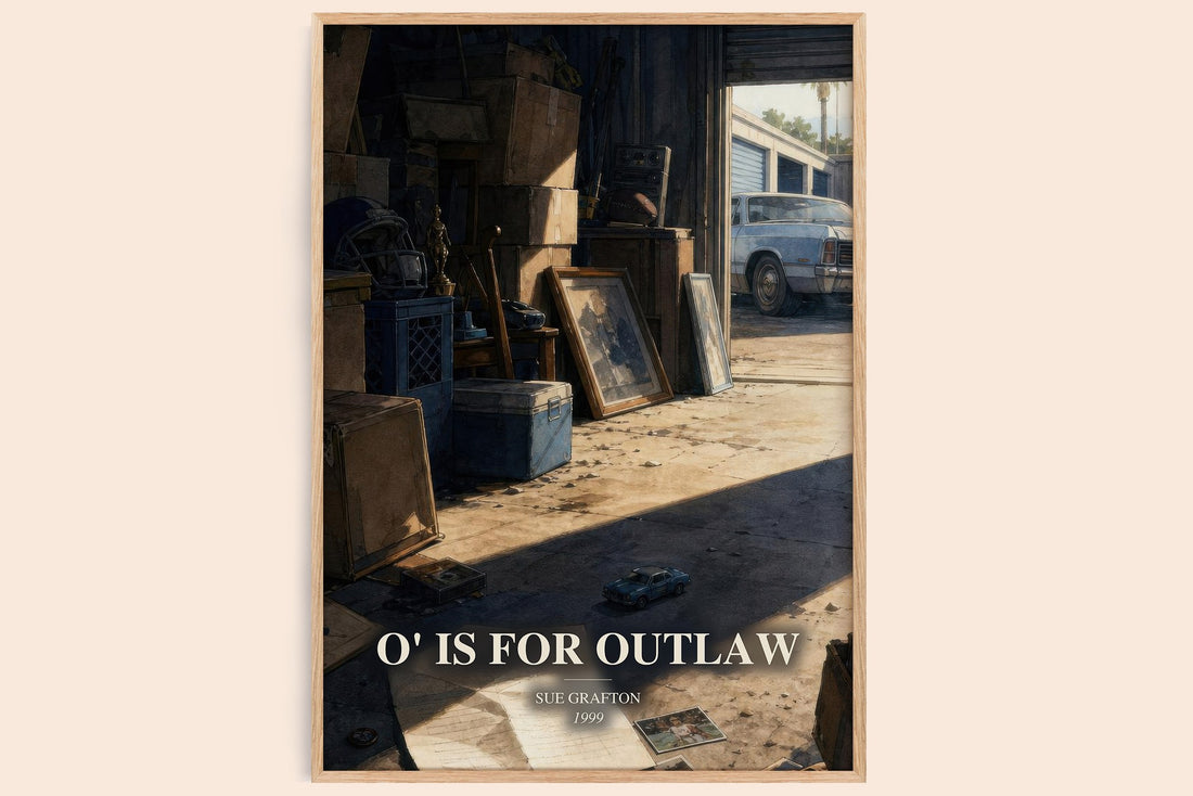 O' Is for Outlaw watercolour book poster by Sue Grafton – framed literary art print