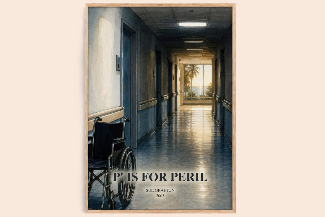 P' Is for Peril watercolour book poster by Sue Grafton – framed literary art print