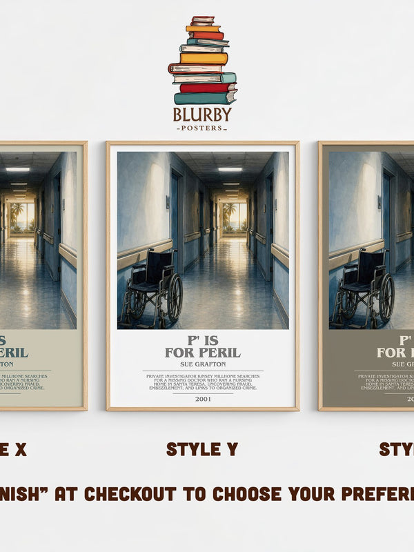 P' Is for Peril bookish print in frame leaning in hallway – mystery wall art
