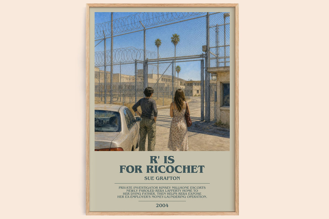 R' Is for Ricochet bookish book poster by Sue Grafton – framed literary art print
