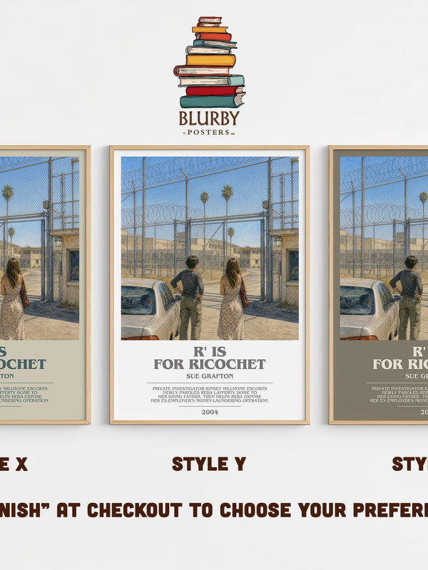 R' Is for Ricochet bookish print in frame leaning in hallway – mystery wall art