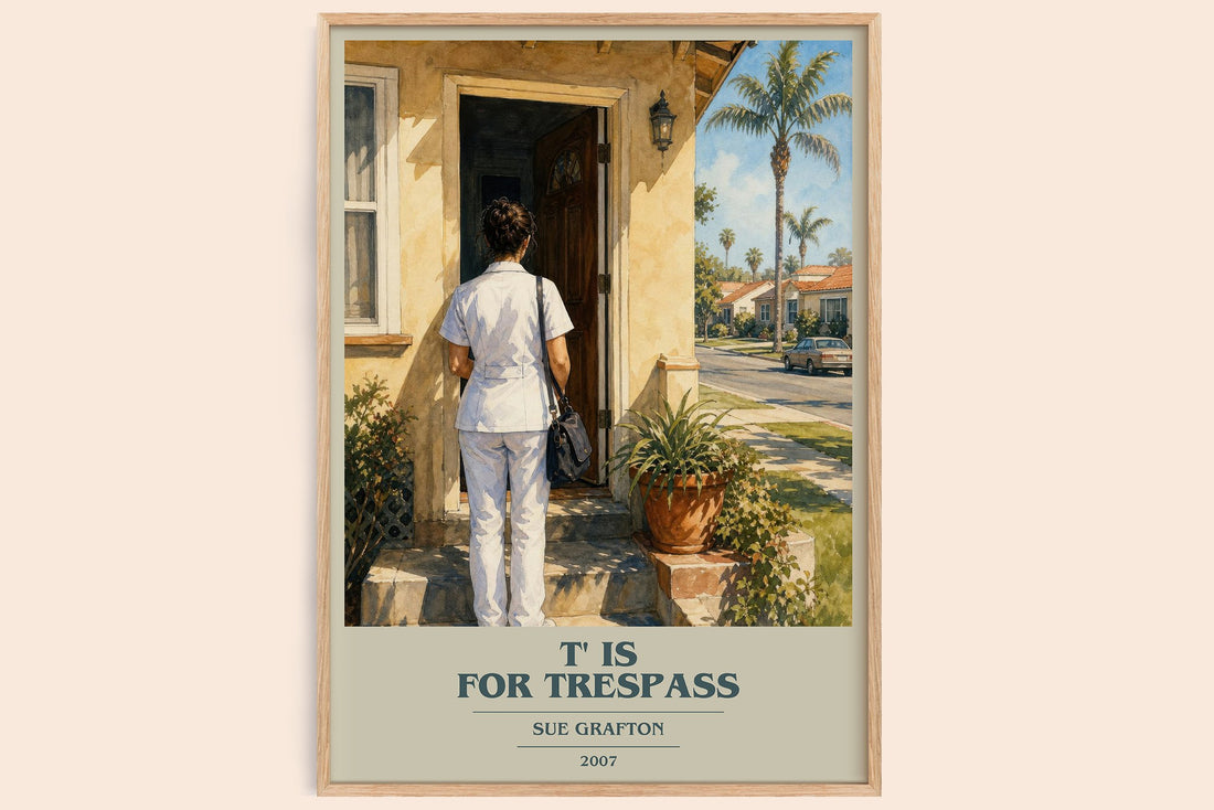 T' Is for Trespass book cover book poster by Sue Grafton – framed literary art print
