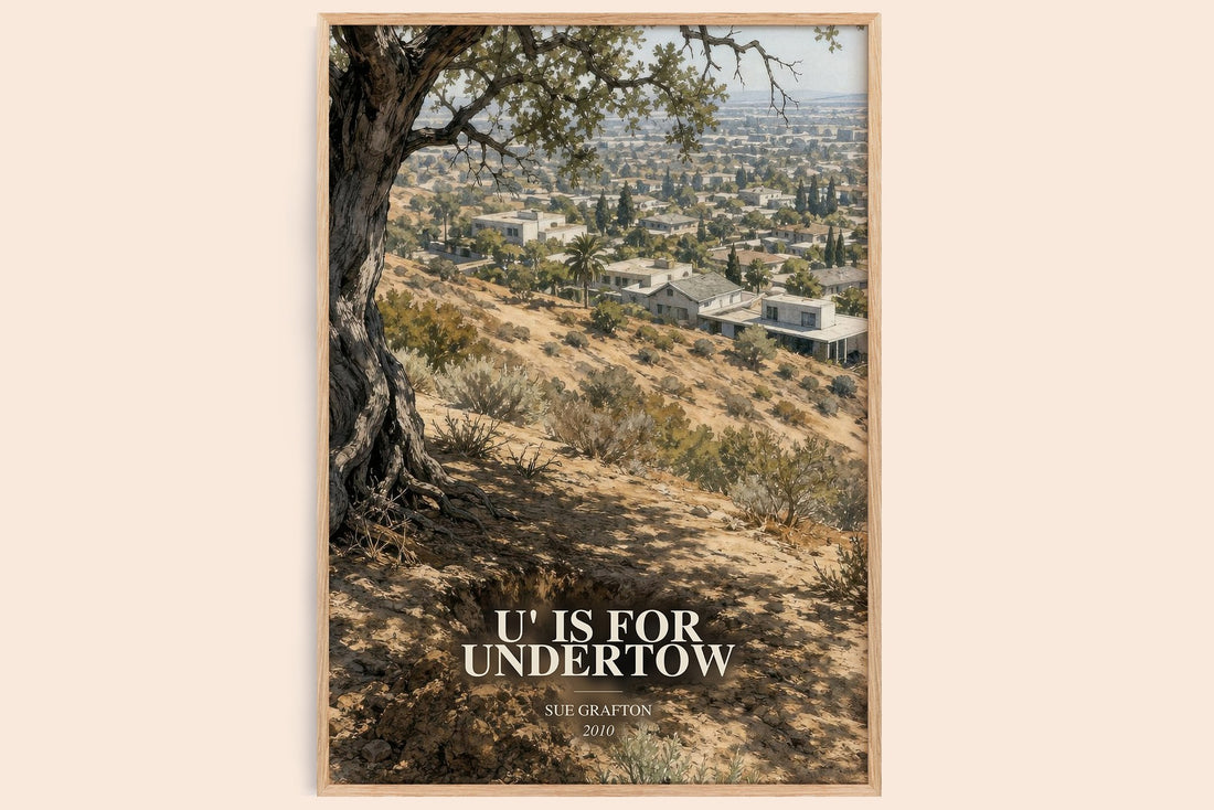 U' Is for Undertow watercolour book poster by Sue Grafton – framed literary art print