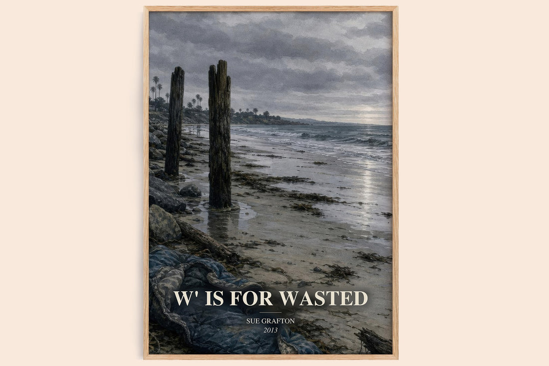 W' Is for Wasted watercolour book poster by Sue Grafton – framed literary art print