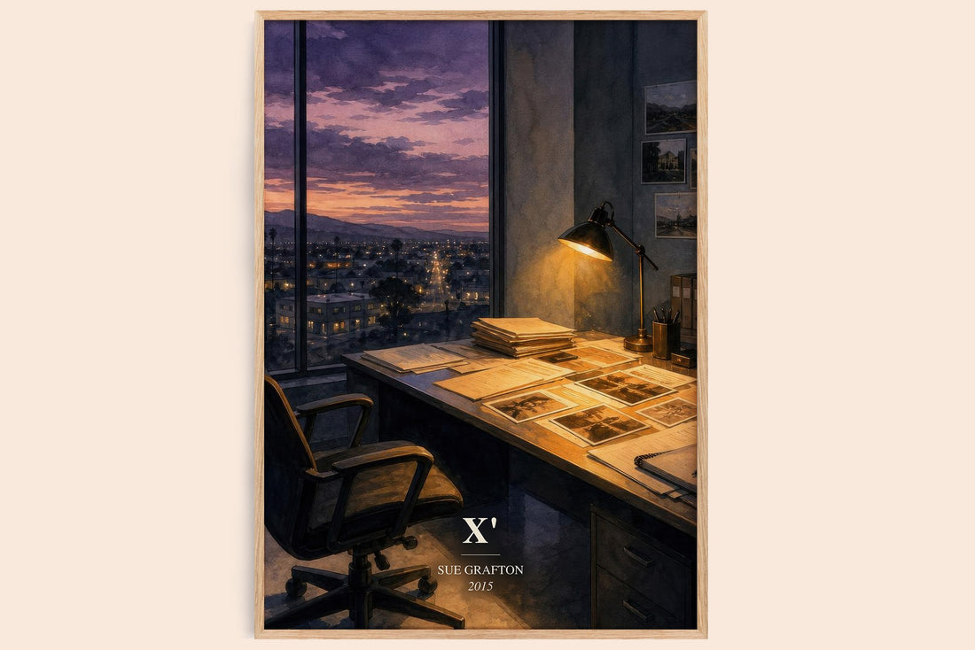 X' watercolour book poster by Sue Grafton – framed literary art print